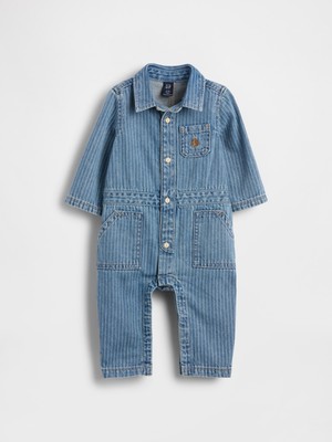 Gap Bebek Mavi Denim Çizgili Utility Tulum