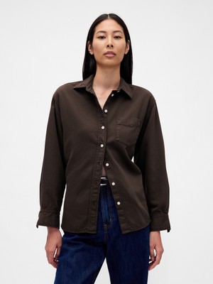 Gap Kadın Koyu Kahverengi Ultrasoft Denim Big Gömlek