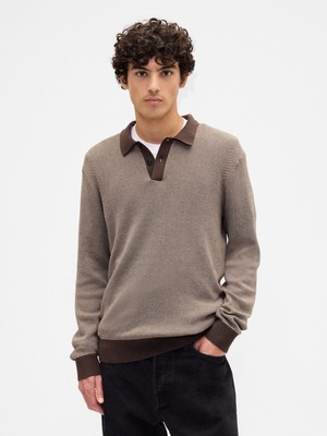 Gap Erkek Kahverengi Relaxed Textured Polo Kazak Gömlek