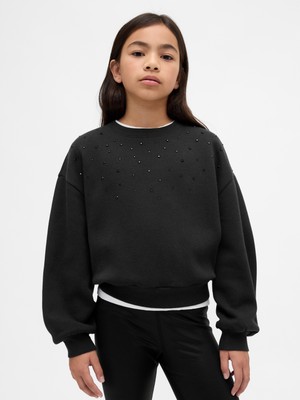 Gap Kız Çocuk Siyah Süslü Dolman Sweatshirt