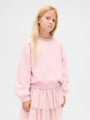 Gap Kız Çocuk Pembe Süslü Dolman Sweatshirt