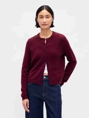 Gap Kadın Bordo Cashsoft Crop Hırka