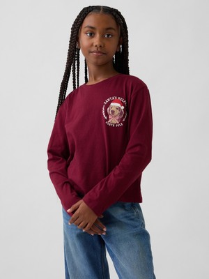 Gap Kız Çocuk Bordo Relaxed Grafik T-Shirt