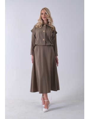 Feminist Haki Beli Lastikli Deniz Yıldızı Çıt Çıt Kapamalı Ceket Detaylı Etekli Takım 4592269.23