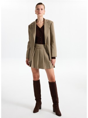 Fabrika Bej Kadın Normal Kaz Ayağı Şort Etek F5WL-ETK0112