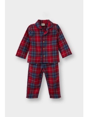 DeFacto Erkek Bebek Pijama Dokuma Kareli Uzun Kollu Flanel Üst Uzun Alt G4983A525WN