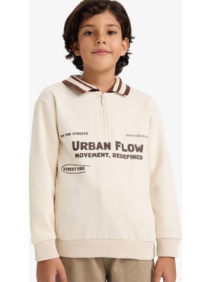 DeFacto Polo Yaka Baskılı İçi Yumuşak Tüylü Sweatshirt Erkek Çocuk G5544A825CW