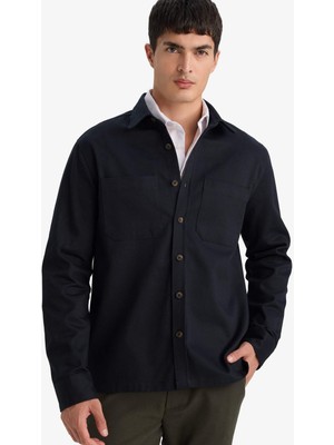 DeFacto Regular Fit Polo Yaka Gabardin Uzun Kollu Gömlek G5341AX25WN