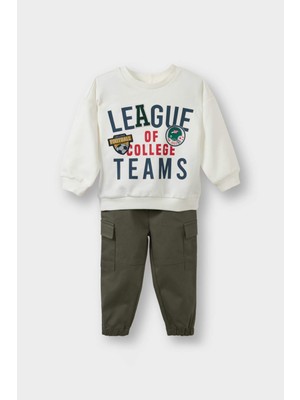 DeFacto 2'li Takım Baskılı Sweatshirt Pantolon Erkek Bebek G5150A525WN