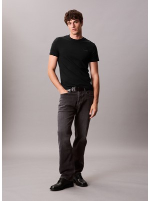 Calvin Klein Bisiklet Yaka Siyah Erkek T-Shirt LV04LC240GUB1_SS Slım Stretch Cotto