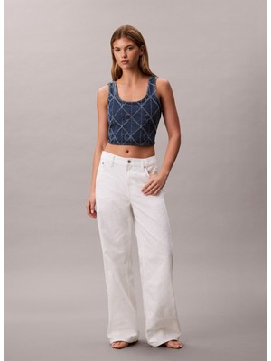 Calvin Klein Jeans Yüksek Bel Geniş Paça Baggy Beyaz Kadın Denim Pantolon LV047D710GYY3