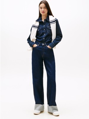 Tommy Jeans Yüksek Bel Düz Paça Standart Koyu Mavi Kadın Denim Pantolon DW0DW217961BK
