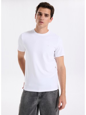 Calvin Klein Bisiklet Yaka Beyaz Erkek T-Shirt LV04LC240GYAF_SS Slım Stretch Cotto