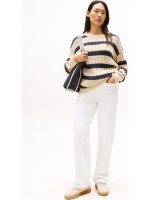 Tommy Hilfiger Yüksek Bel Dar Paça Straight Beyaz Kadın Denim Pantolon WW0WW45677YBR