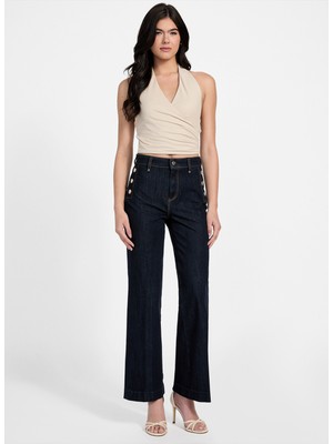 Guess Yüksek Bel Ispanyol Paça Skinny Fit Lacivert Kadın Denim Pantolon New Faye Kadın Modal Karışımlı Skin