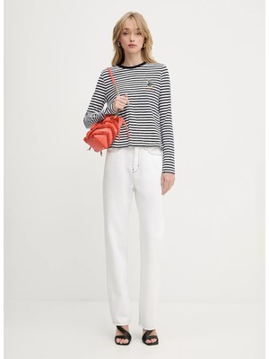 Karl Lagerfeld Yüksek Bel Düz Paça Standart Beyaz Kadın Denim Pantolon A3W10014