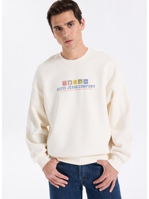Guess Jeans Bisiklet Yaka Ekru Erkek Sweatshırt M5BQ23K9V31-G054 Guess Jeans Erkek