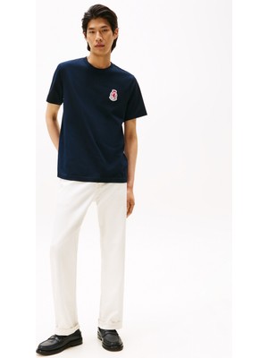 Tommy Hilfiger Bisiklet Yaka Mavi Erkek T-Shirt MW0MW40024DW5_RWB Crest Tee