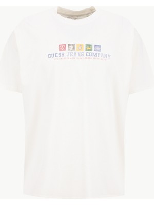 Guess Jeans Bisiklet Yaka Baskılı Ekru Erkek T-Shirt M5BI30K8FQ4-G054 Guess Jeans Erkek