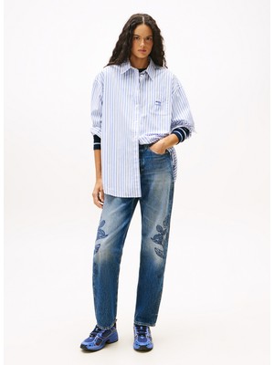 Tommy Jeans Yüksek Bel Düz Paça Slim Straight Koyu Mavi Kadın Denim Pantolon DW0DW215191BK