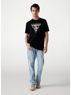 Guess Bisiklet Yaka Baskılı Siyah Erkek T-Shirt M5YI15I3Z14-JBLK Triangle Erkek Reg