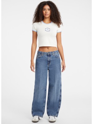 Guess Jeans Yüksek Bel Geniş Paça Relaxed Çok Renkli Kadın Denim Pantolon Guess Jeans Kadın Relaxed Fit Jean