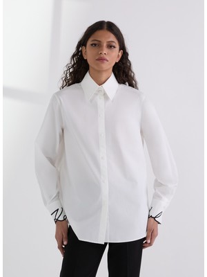 Karl Lagerfeld Standart Gömlek Yaka Düz Beyaz Kadın Gömlek A3W11023