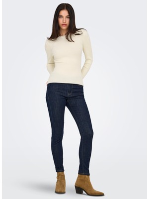 Only O Yaka Dar Çizgili Krem Kazak Kadın Onllouısa Ls Pullover Knt