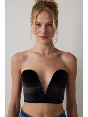 Penti Siyah Deep V Velvet Büstiyer