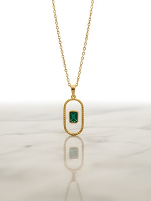 NKT Collection Zümrüt Taşlı Çelik Kolye