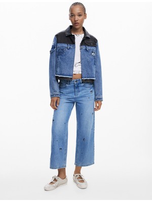 Desigual Mavi - Siyah Kadın Denim Ceket 25WWED16