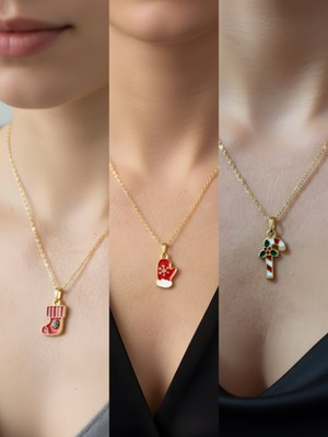 NKT Collection Yeni Yıl Üçlü Kombin Altın Kaplama Kolye Seti