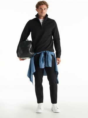 Ted Baker Dik Yaka Düz Siyah Erkek Sweatshırt TBMRTS1062