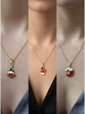 NKT Collection Yeni Yıl Üçlü Kombin Altın Kaplama Kolye Seti