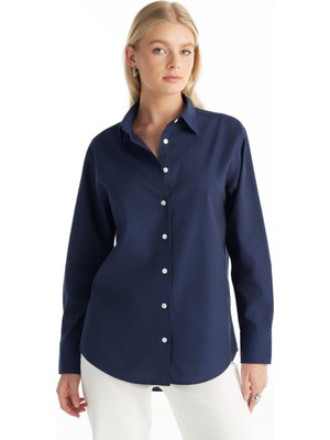 Ted Baker Regular Fit Klasik Gömlek Yaka Oxford Lacivert Kadın Gömlek TBWRSH1030