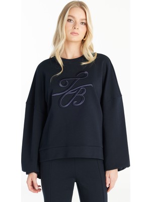 Ted Baker Bisiklet Yaka Nakışlı Lacivert Kadın Sweatshırt TBWRTS1023