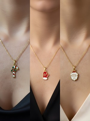 NKT Collection Yeni Yıl Üçlü Kombin Altın Kaplama Kolye Seti