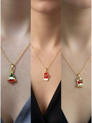 NKT Collection Yeni Yıl Üçlü Kombin Altın Kaplama Kolye Seti