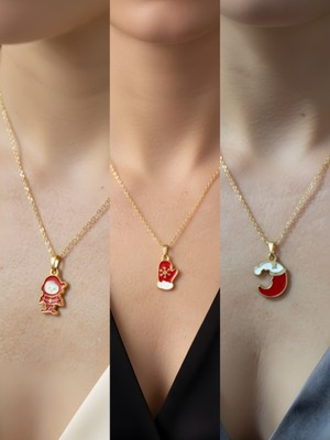 NKT Collection Yeni Yıl Üçlü Kombin Altın Kaplama Kolye Seti