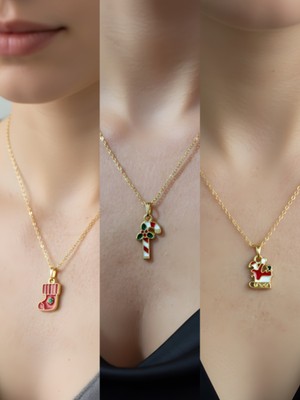 NKT Collection Yeni Yıl Üçlü Kombin Altın Kaplama Kolye Seti