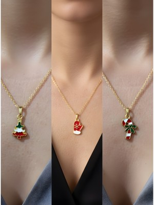 NKT Collection Yeni Yıl Üçlü Kombin Altın Kaplama Kolye Seti