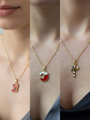 NKT Collection Yeni Yıl Üçlü Kombin Altın Kaplama Kolye Seti