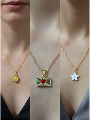 NKT Collection Üçlü Kombin Altın Kaplama Sembol Kolye Seti