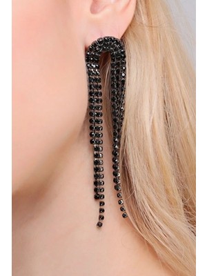 NKT Collection Trend Kadın Taşlı Püsküllü Sallantılı Abiye Küpe