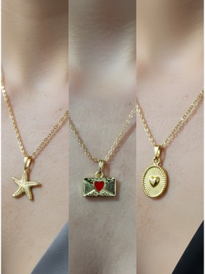 NKT Collection Üçlü Kombin Altın Kaplama Sembol Kolye Seti