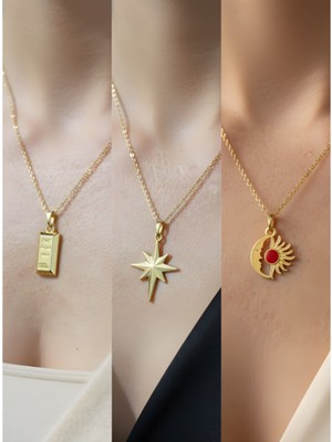 NKT Collection Üçlü Kombin Altın Kaplama Sembol Kolye Seti
