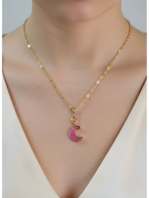 NKT Collection Pembe Hilal Detaylı Altın Renk Ince Zincir Kadın Kolye