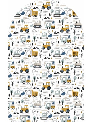 Trend Wall Decor Iş Makineleri Temalı Çocuk-Bebek Odası Duvar Stickeri, Once Upon A Time Stciker Yazı, Oval Çerçeve, Kitap Masal Köşesi, Dekoru