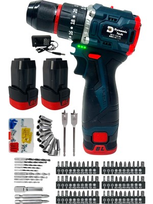Dynamic Tech Kömürsüz Darbeli Şarjlı Matkap Lion Armut Batarya Metal Şanzıman Çift Akülü Vidalama Full Setli