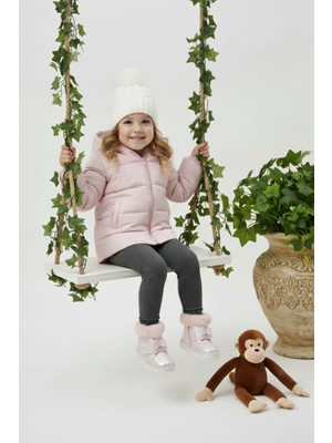 Pingulife Kız Çocuk Pembe Kürklü Hafif Kaymaz Taban Bot